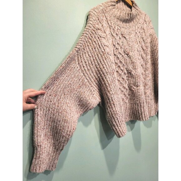 NWOT Express Heathered Pink Tan Boxy Oversized Cableknit Sweater Sz XL - Picture 3 of 7